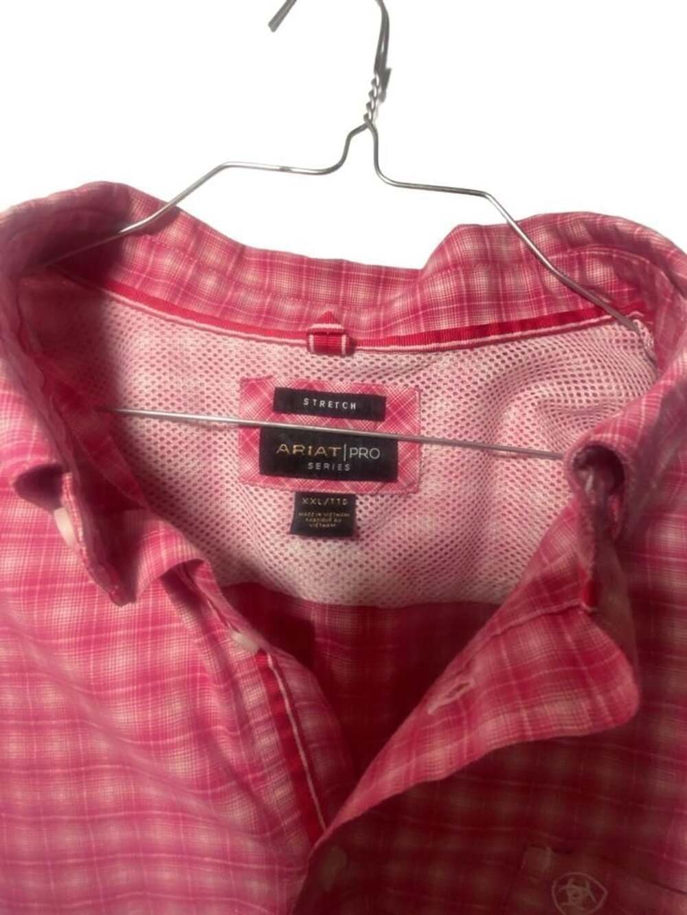 Ariat Pro Series Men’s 2XL Stretch Pink Gingham Short Sleeve Button-Down Shirt